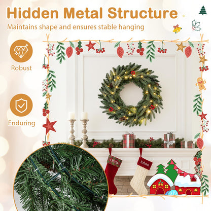 60cm/24inch Pre-Lit Christmas Wreath with LED Lights