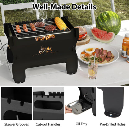 Giantex 2-in-1 Camping BBQ Grill Portable Dual Fuel Butane Gas Fire Pit with Stainless Steel Grate and Carrying Bag