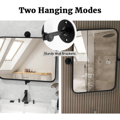 Black Metal Framed Pivot Rectangle Wall-Mounted Mirror