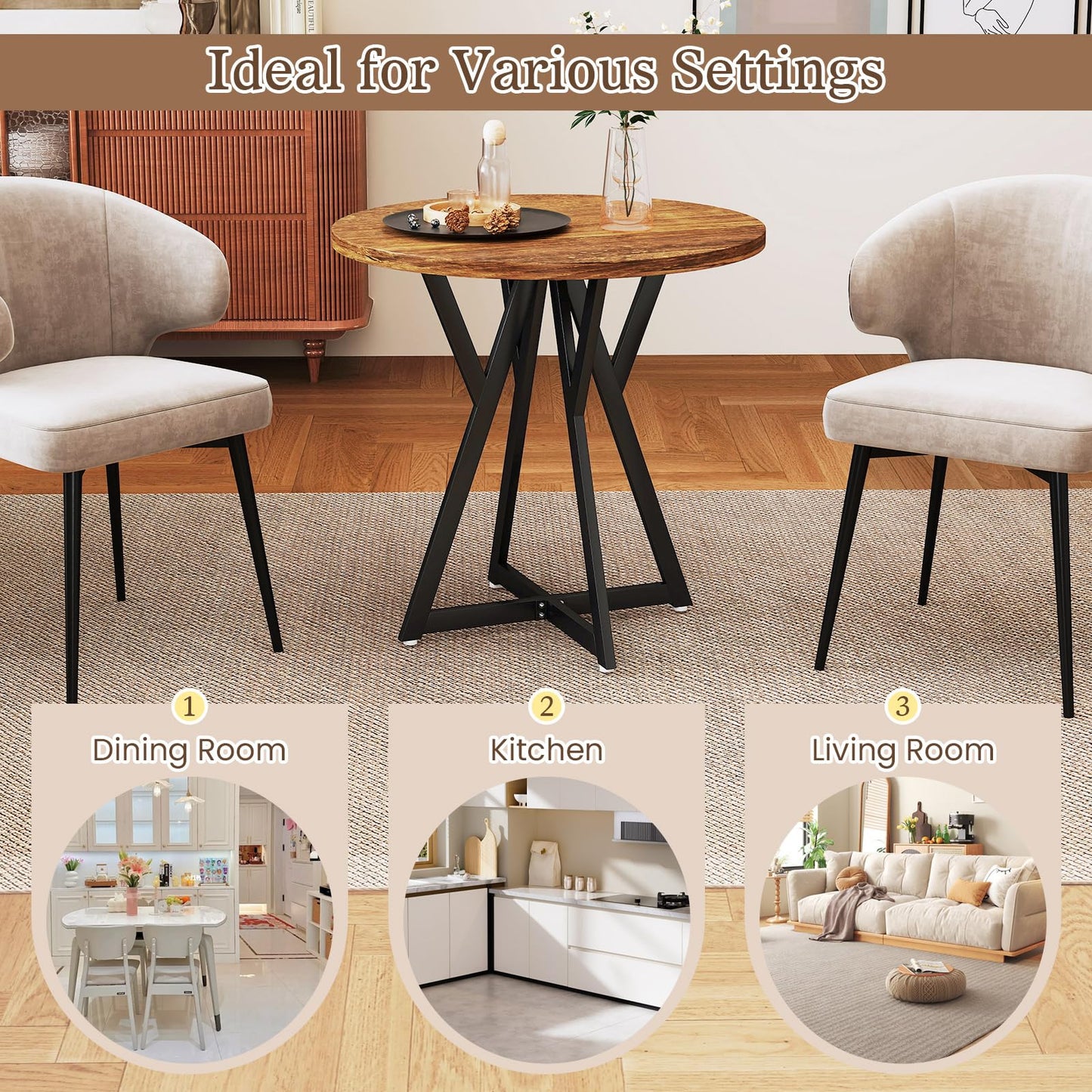 80cm Round Dining Table with Metal Pedestal Base and Adjustable Foot Pads