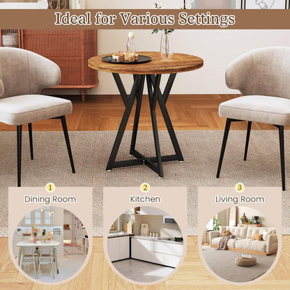 80cm Round Dining Table with Metal Pedestal Base and Adjustable Foot Pads