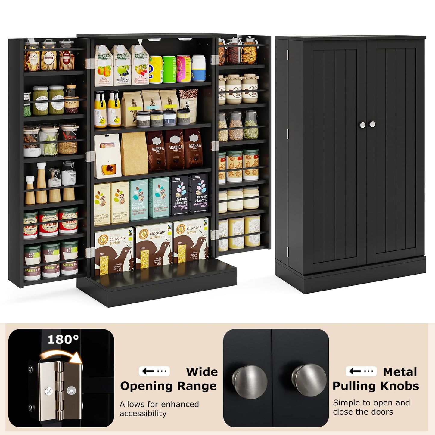104cm Tall Kitchen Pantry Storage Cabinet with Doors and Adjustable Shelves
