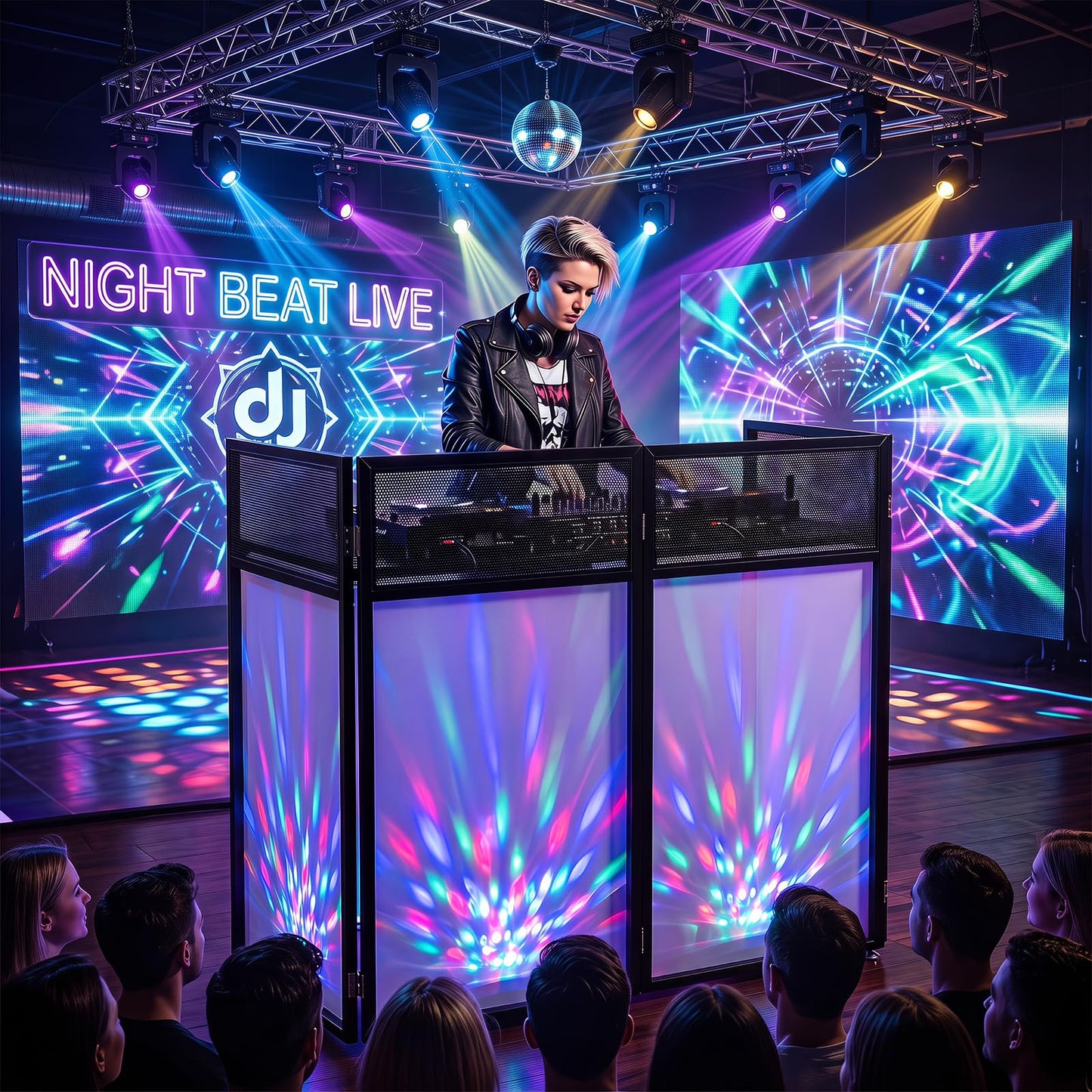 Portable DJ Booth with Black/White Scrims, Mesh Table & Carry Bag
