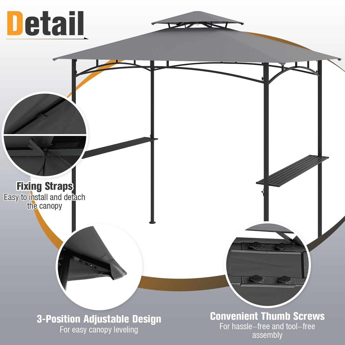 Fire Resistant Waterproof Outdoor BBQ Shelter with 2 Side Shelves