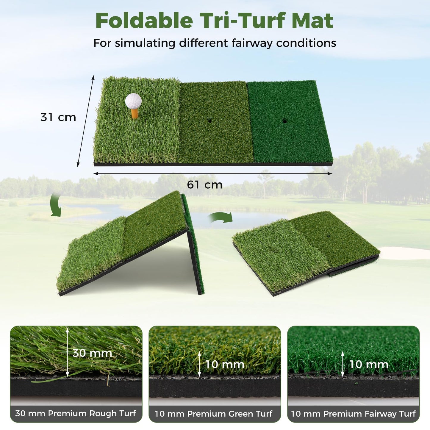 Golf Practice Net, 10x7ft Golf Hitting Net with Foldable Tri-Turf Mat