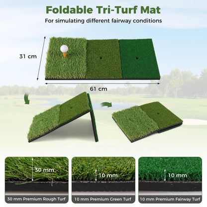 Golf Practice Net, 10x7ft Golf Hitting Net with Foldable Tri-Turf Mat