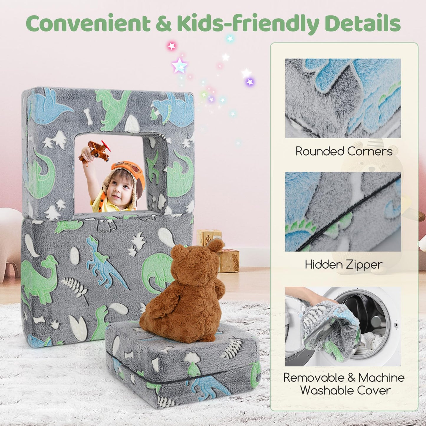 Toddler Play Couch with Machine Washable Cover and High-density Foam Filling