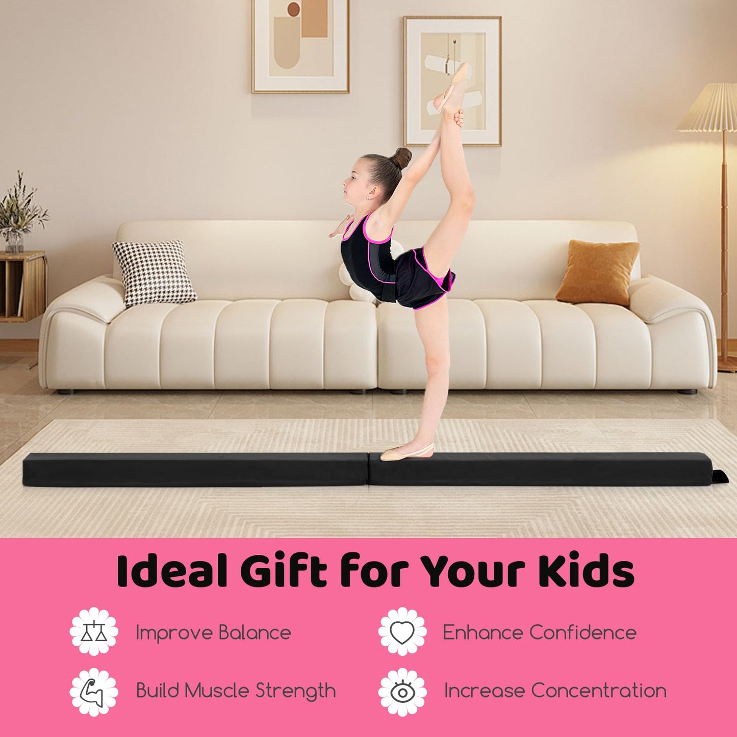 210 CM Folding Balance Beam with Removable Suede Cover and Non-slip Bottom