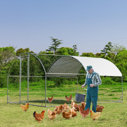 3.8 x 2.8 x 2m Galvanized Chicken Coop Hen House with Waterproof & Sun-protective Cover