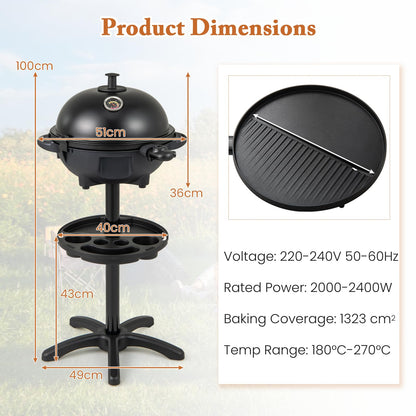 Indoor Outdoor Grill with 2-Zone Non-Stick Grilling Plate