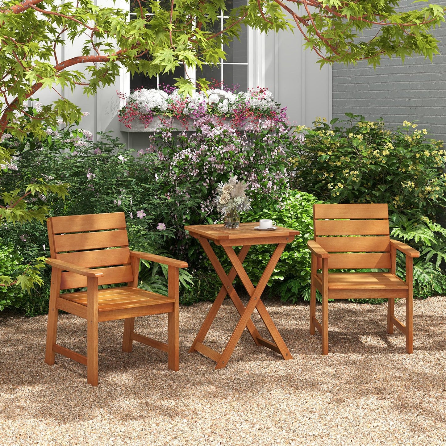 50cm Folding Table Outdoor Bistro Table with Slatted Tabletop