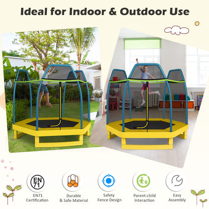 7ft Kids Trampoline  Heavy Duty Hexagonal Trampolines with Safety Enclosure Net