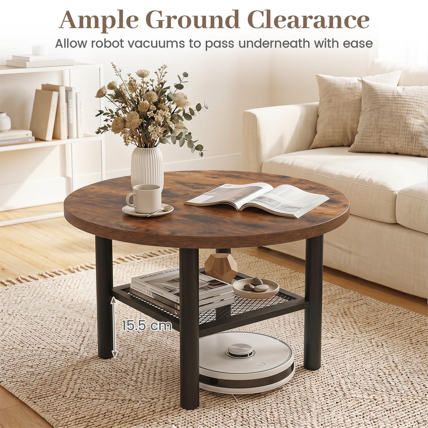 2-Tier Round Coffee Table with Storage