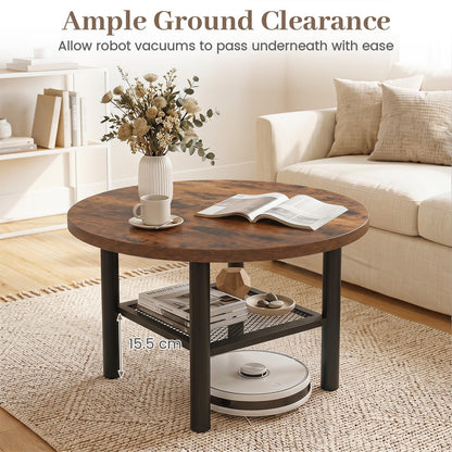 2-Tier Round Coffee Table with Storage