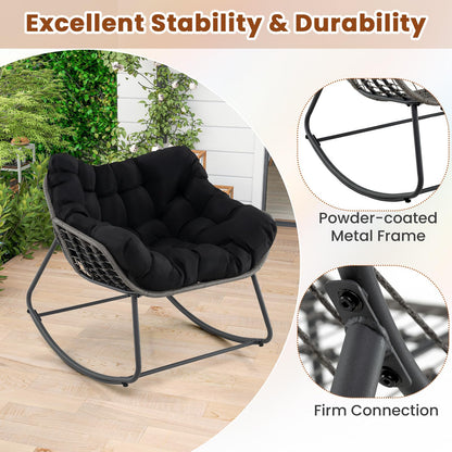 Oversized Patio Wicker Egg Chair with Thick and Removable Cushion