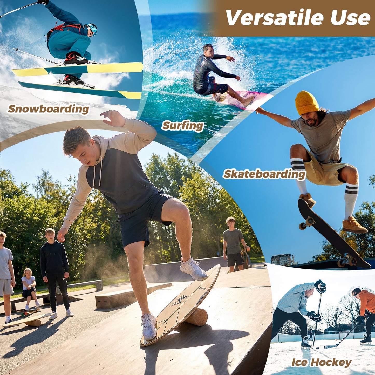 Wooden Balance Board, Surfing Skate Balance Trainer with Roller