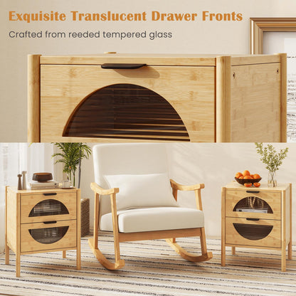 Bamboo Nightstand Mid-century Modern Bedside Table with 2 Storage Drawers