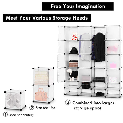 24 Cube DIY Interlocking Combination Armoire with 16 Cubes