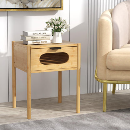 Farmhouse Bedside Table with Tempered Glass Decorated Drawer
