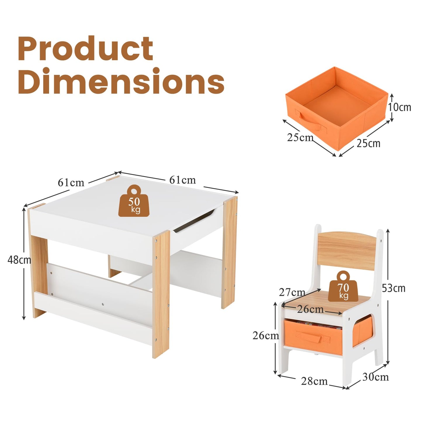 Kids Table and 2 Chairs Set Multifunctional Activity Table with Reversible Tabletop