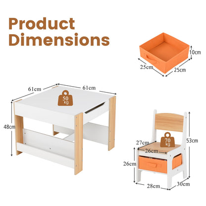 Kids Table and 2 Chairs Set Multifunctional Activity Table with Reversible Tabletop