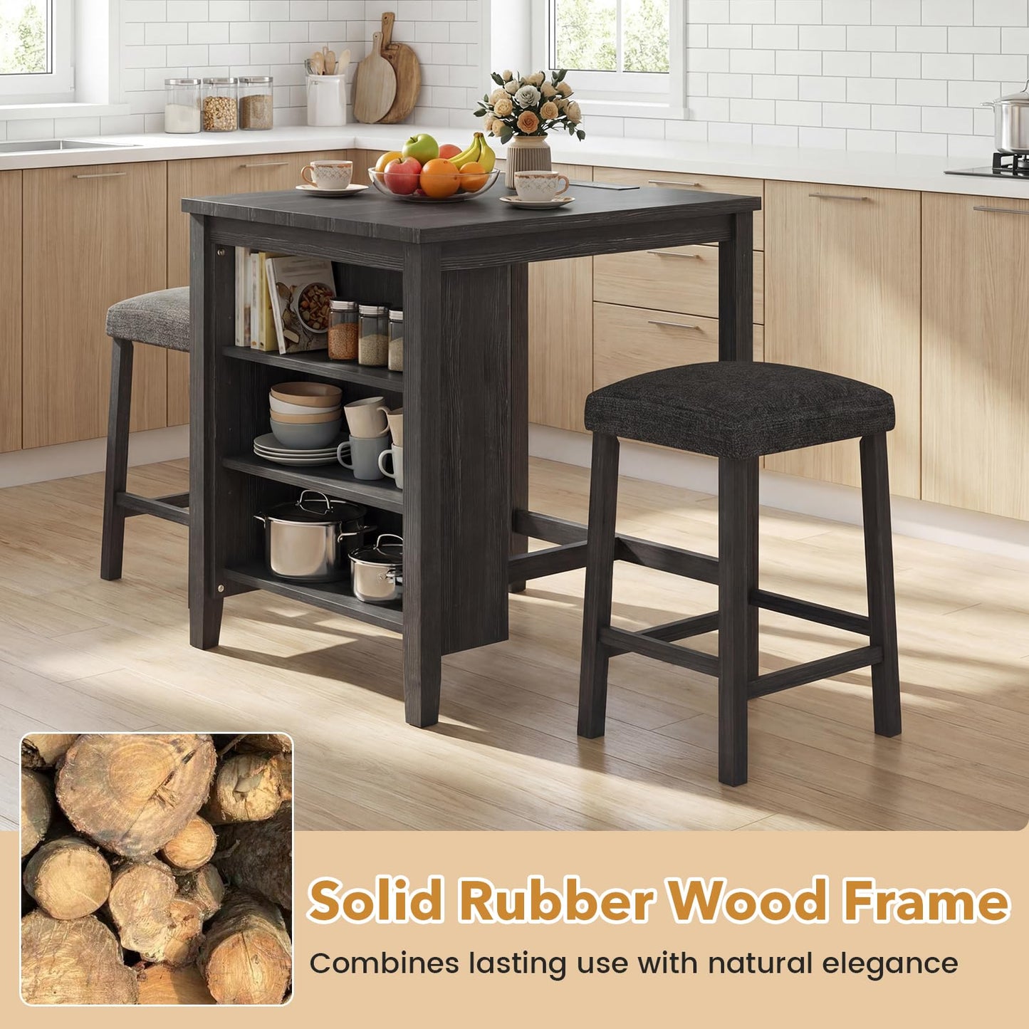 3 Piece Bar Table Set with Power Outlet, Dining Table