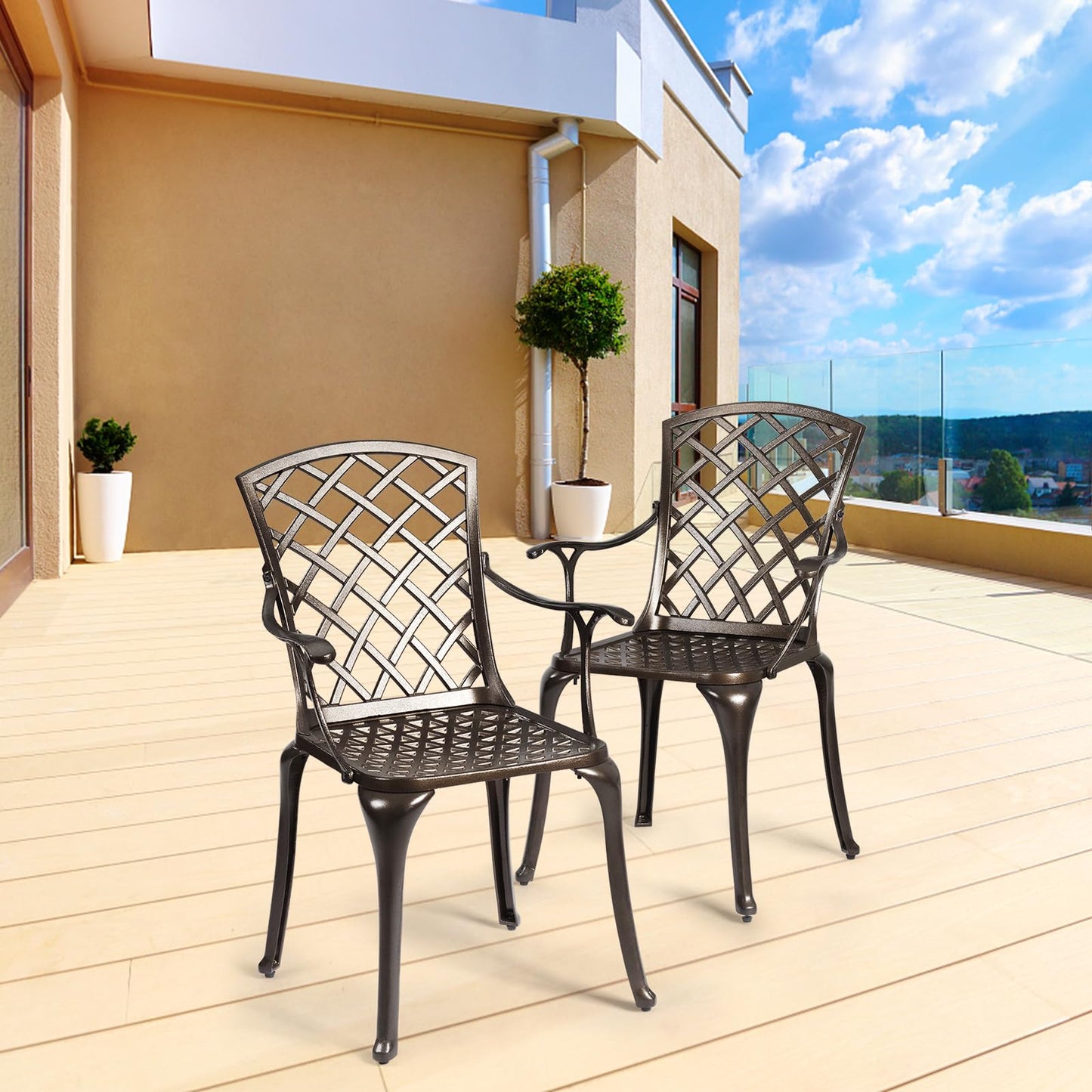 Cast Aluminum Outdoor Patio Chairs Set of 2 with Hollowed Backrest