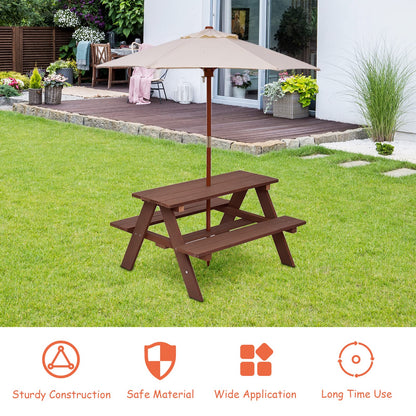 Children's Garden Picnic Table Bench with Sun Umbrella