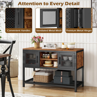 Kitchen Buffet Sideboard, Wooden Storage Cabinet with 2 Metal Mesh Doors