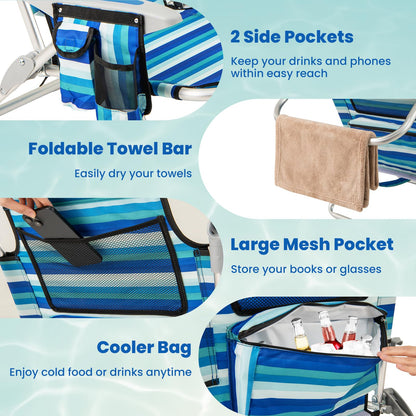 Folding Backpack Beach Chair, Adjustable Position Camping Chair