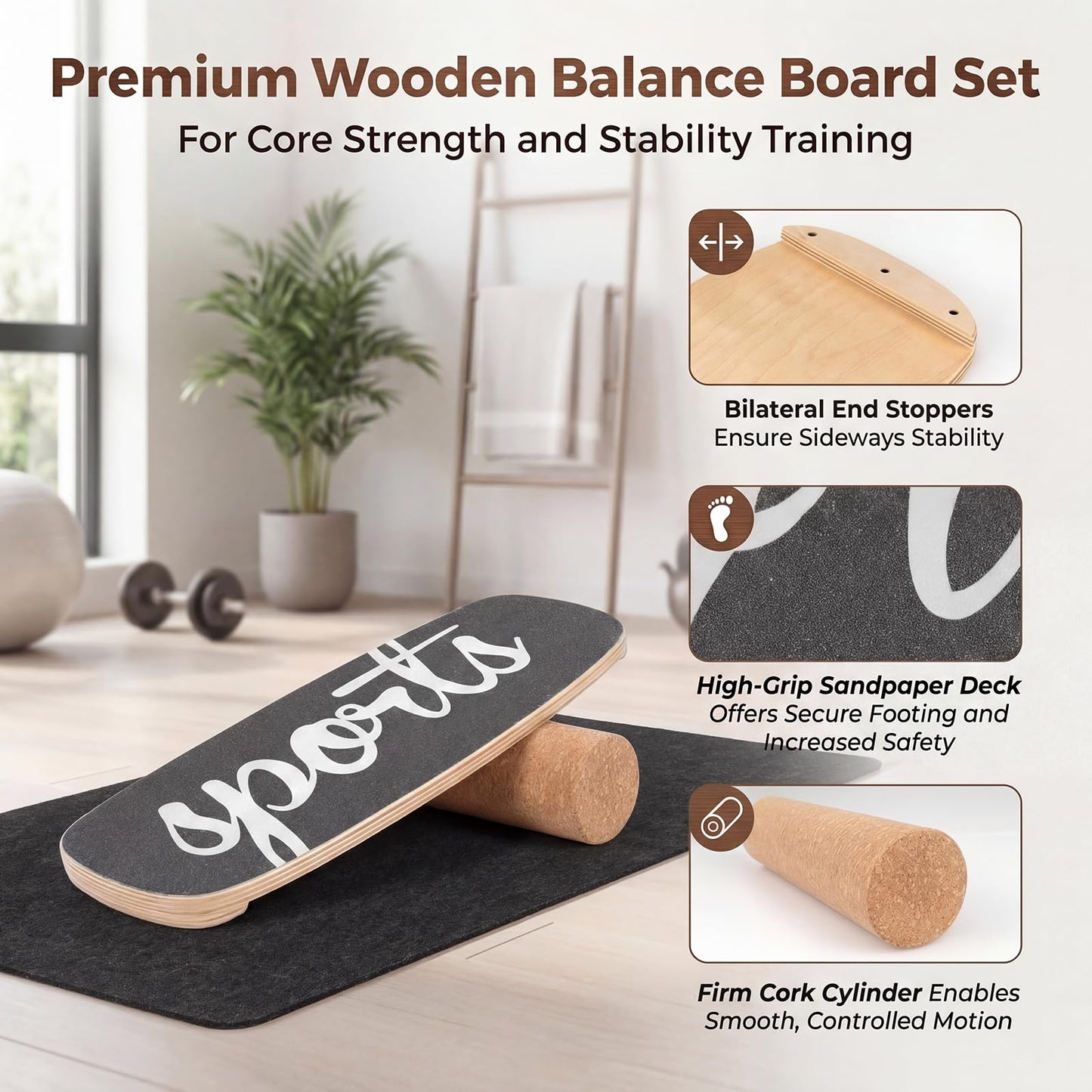 Wooden Balance Board, Surfing Skate Balance Trainer