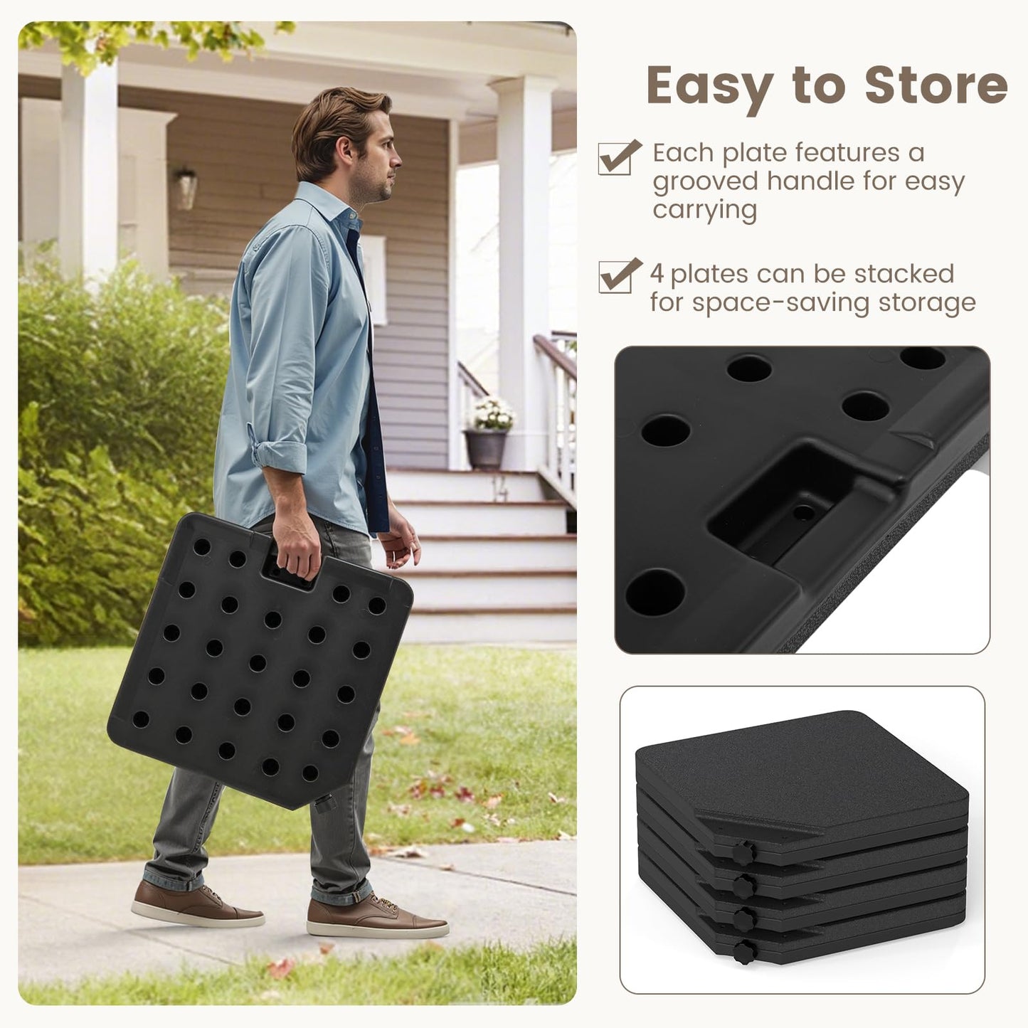 4 Pieces Offset Patio Umbrella Base with 4 Interlocking Pins and Easy-fill Spouts
