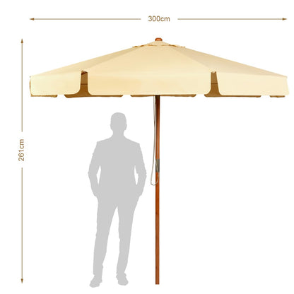 3M Garden Parasol Umbrella with Tilt Function and Wood Poles