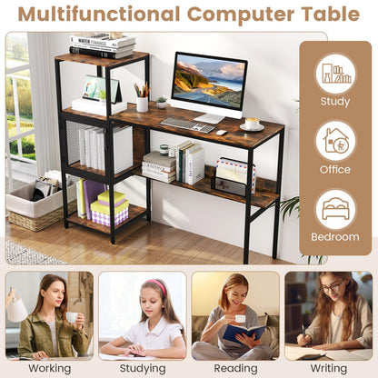 Computer Desk, 2-in-1 Workstation PC Laptop Table with Storage Bookshelf