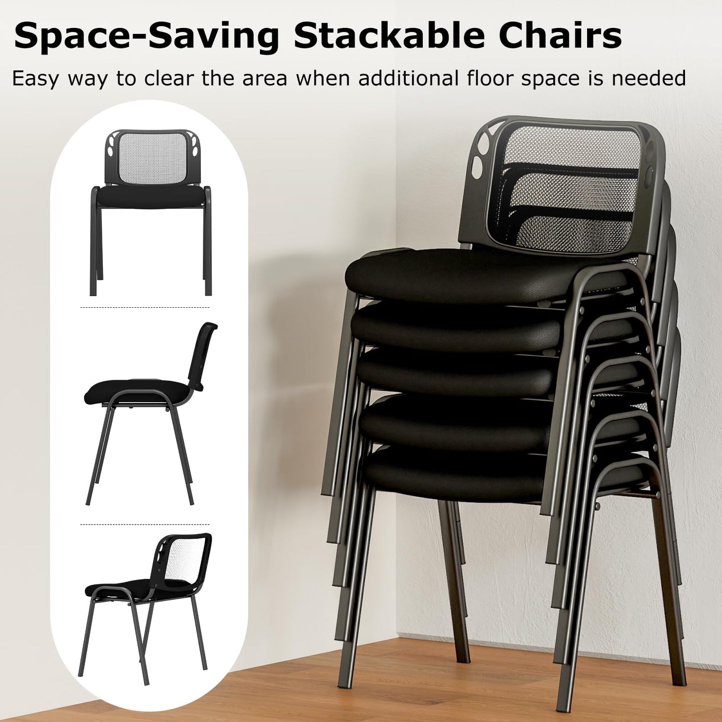 Set of 5 Stackable Waiting Room Chairs with Mesh Backrest and Waterfall Seat