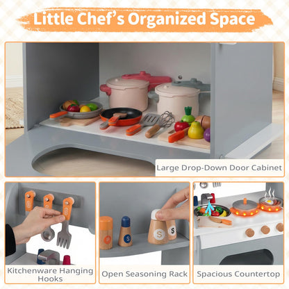 Pretend Play Toy Kitchen Set with Clock Stove Spice Rack for Aged 3+