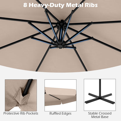 2.9M Patio Cantilever Parasol with Cover and Tilt Function