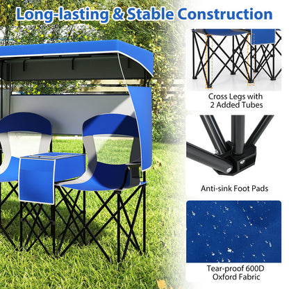 Outdoor Portable Double Folding Camping Chair with Roll-up Shade
