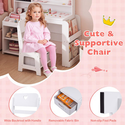 Kids Dressing Table with Lighted Mirror (White, With Storage