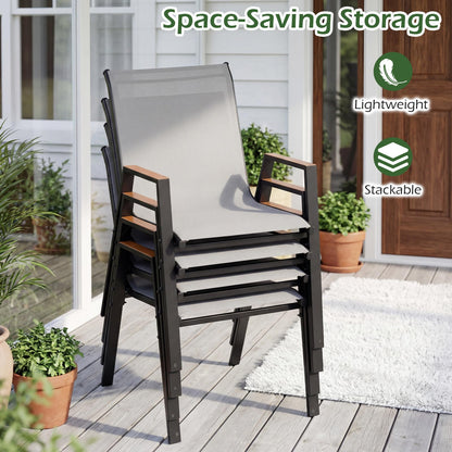 Garden Chairs Set of 2/4, Stackable Outdoor Dining Chairs with Armrests