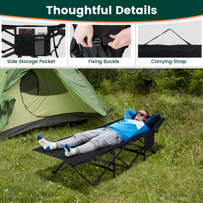 Foldable Camping Cot for Adults Heavy Duty Sleeping Bed with Slanted Headrest