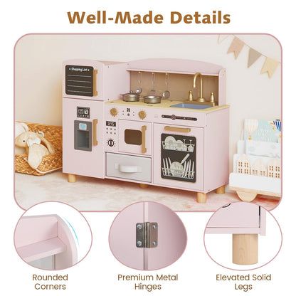 Wooden Kids Play Kitchen with Ice Maker and Fabric Drawer