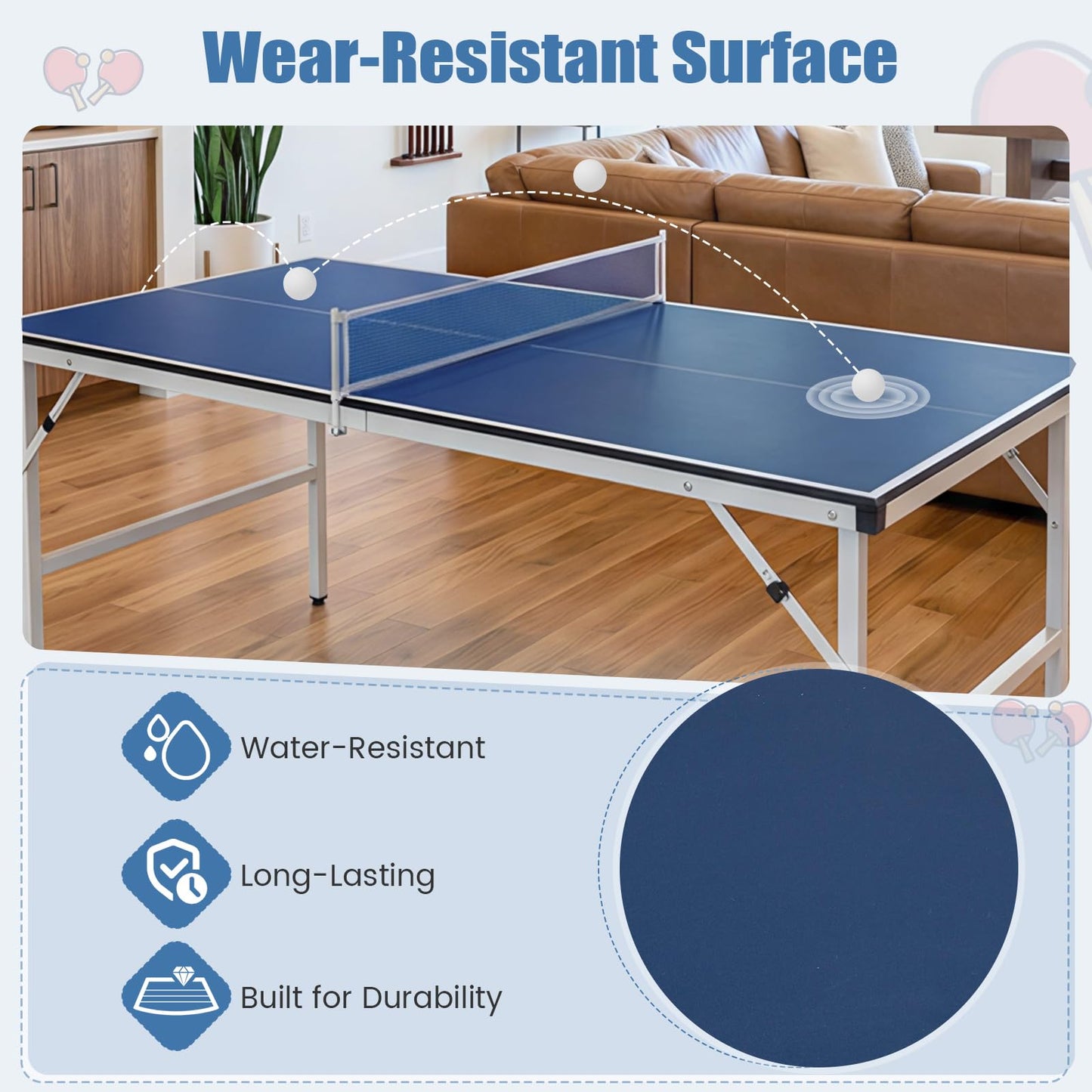 Foldable Ping Pong Table with Net for Indoor Outdoor Use