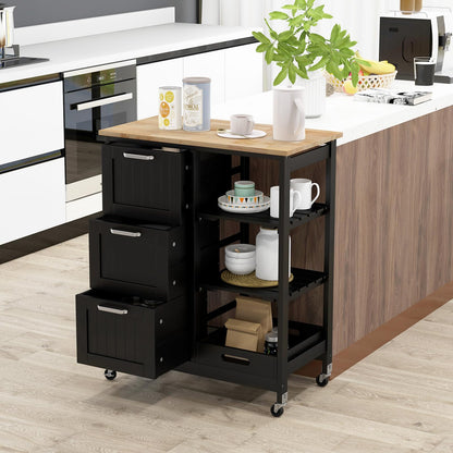 Kitchen Island Rolling Cart Utility Cart on Lockable Wheels with 3 Drawers