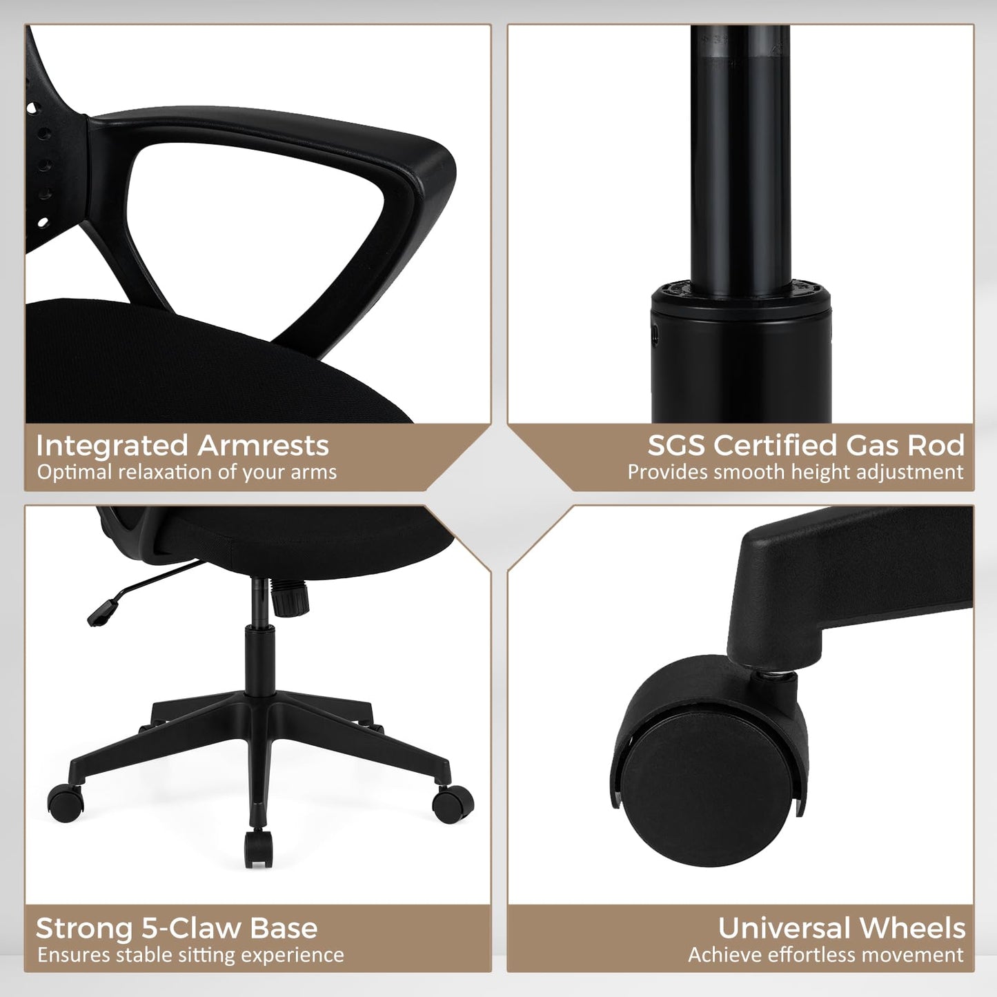 Ergonomic Office Chair, Computer Desk Chair with Armrests, Padded Cushion and Butterfly Backrest