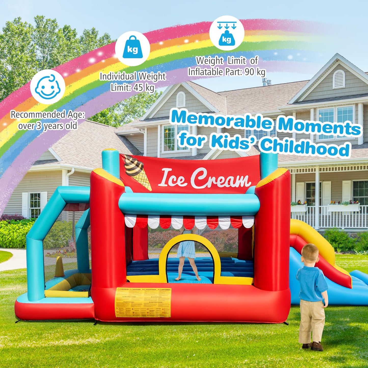 Kids Bouncy Castle with Slide & Basketball Hoop for 3-10 Years Old