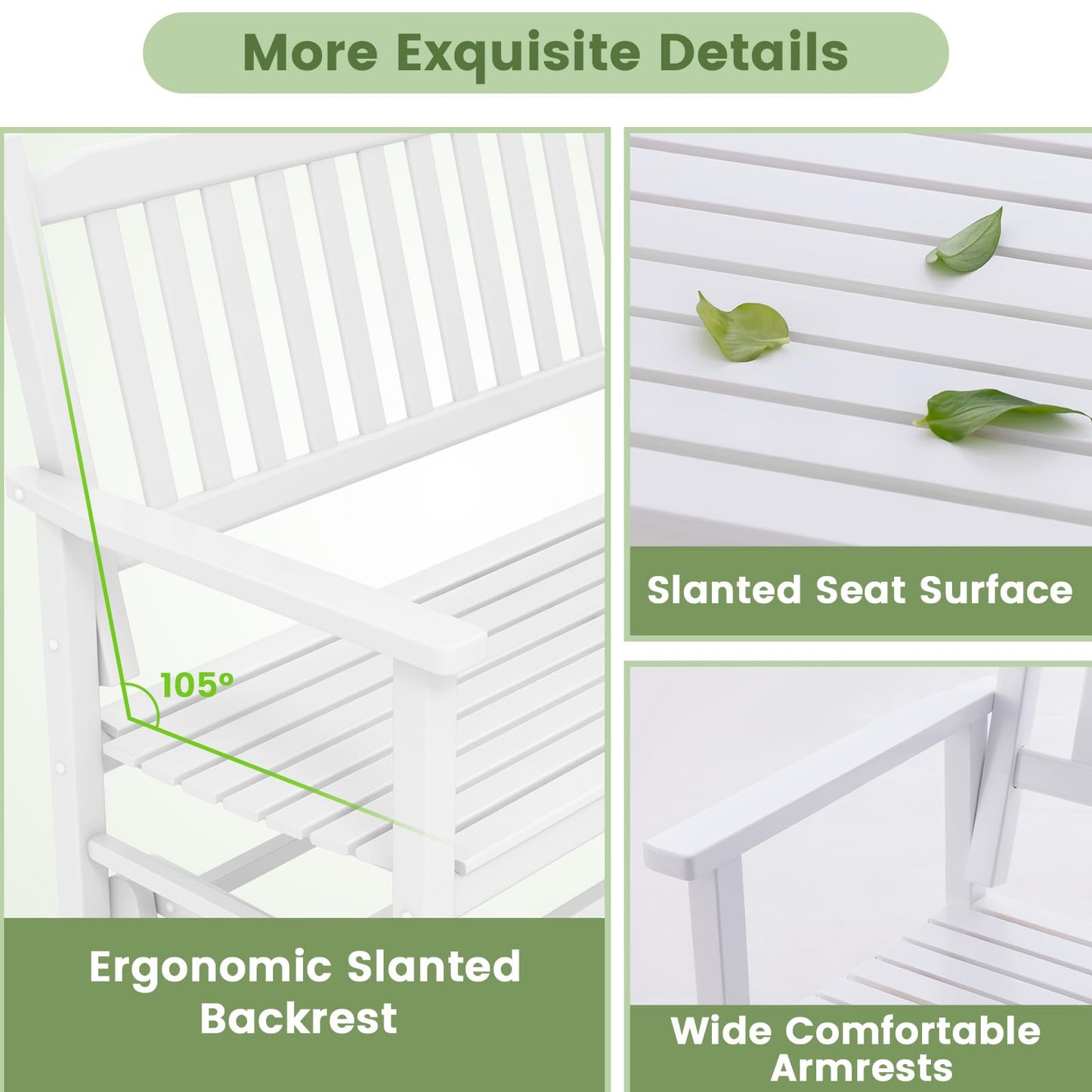 2 Seats Outdoor Glider Bench with Armrests and Slatted Seat
