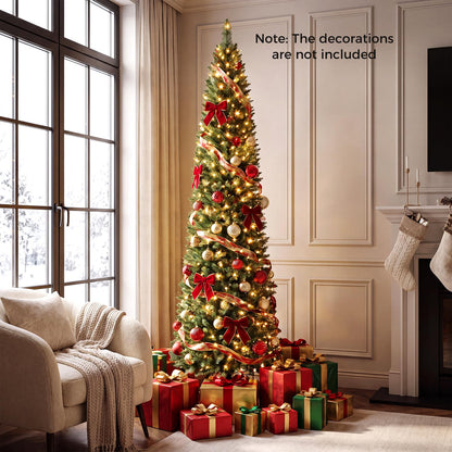 7FT Pre-Lit Artificial Christmas Tree, Slim Pencil Xmas Tree