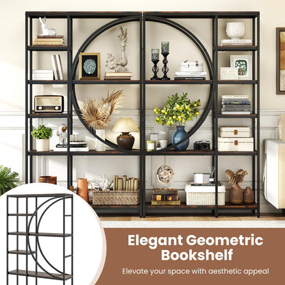 6-Tier Industrial Etagere Bookshelf with Open Storage Shelves and Arc-Shaped Design