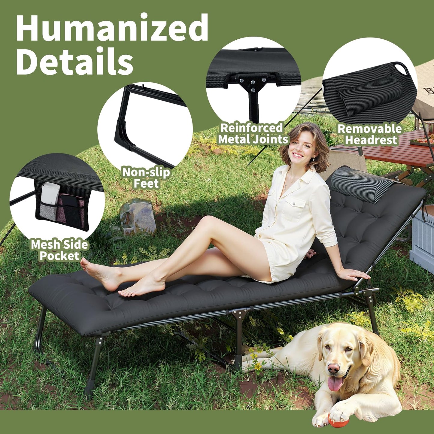 Folding Sun Lounger, 4-Level Adjustable Garden Reclining Chaise Lounge Chair Sunbed